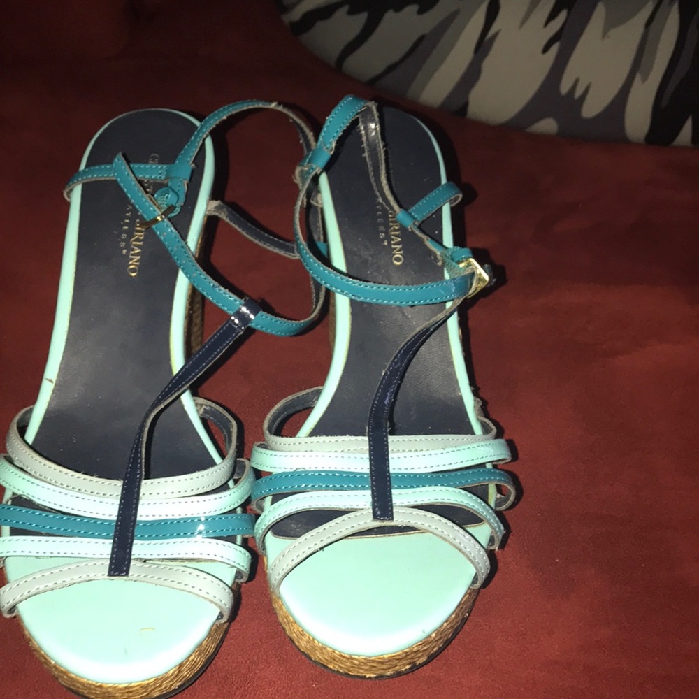 Blue and Grey wedge heels.